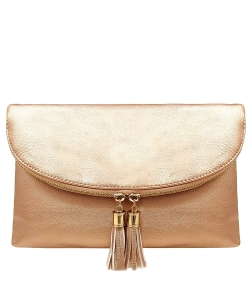 Women's Envelop Clutch Crossbody Bag With Tassels Accent WU075  ROSEGOLD